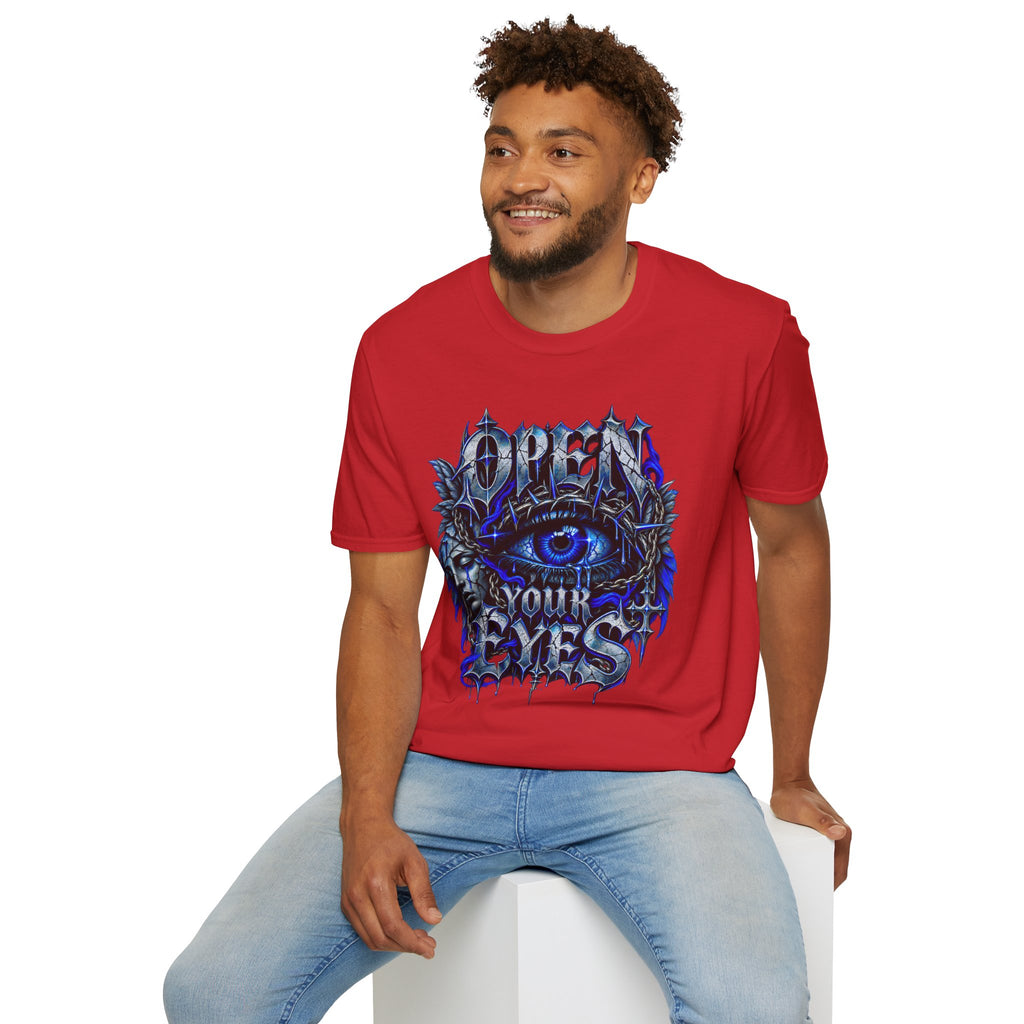 Graphic T-Shirt — "Open Your Eyes" Blue Eye Gothic Design
