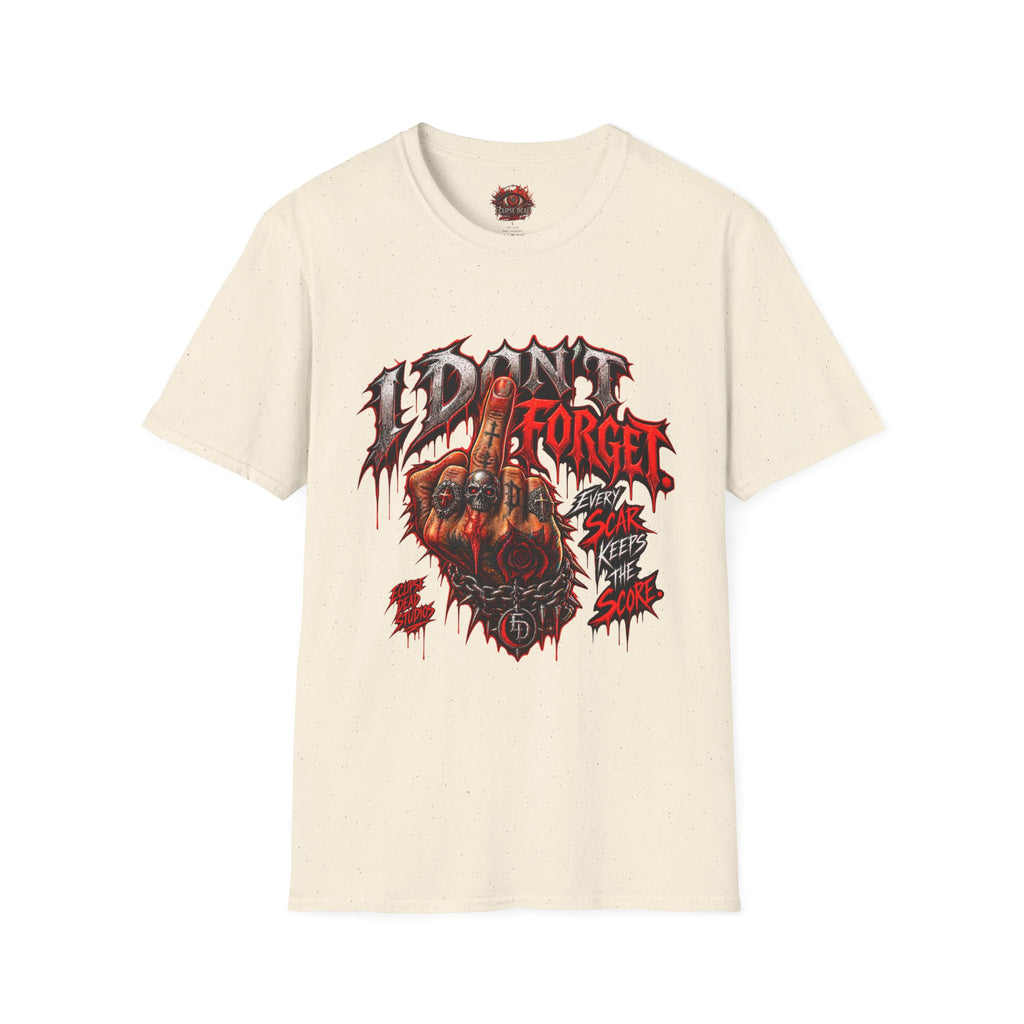 I Don't Forget Graphic T-Shirt — Gothic Middle Finger Skull Design