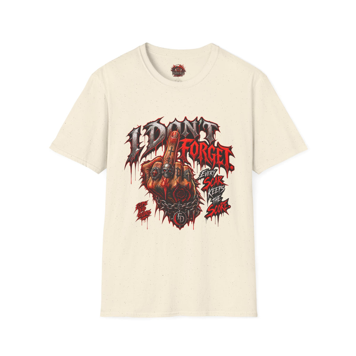 I Don't Forget Graphic T-Shirt — Gothic Middle Finger Skull Design