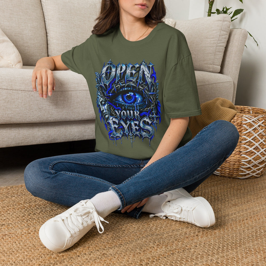 Graphic T-Shirt — "Open Your Eyes" Blue Eye Gothic Design