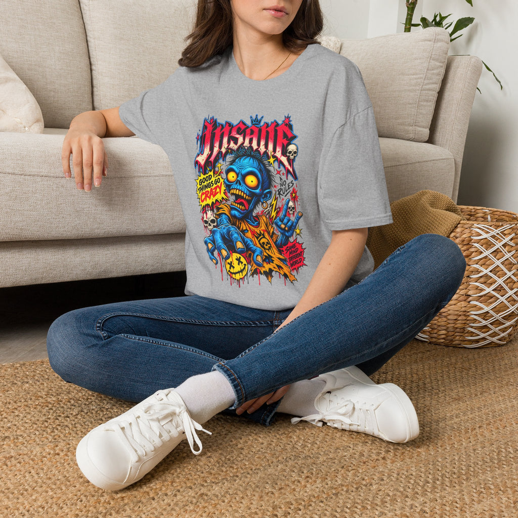 Insane Zombie Graphic Tee — "Good Things Go Crazy" Horror Streetwear