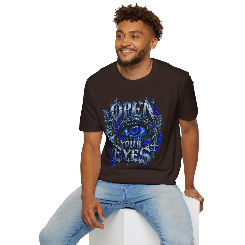 Graphic T-Shirt — "Open Your Eyes" Blue Eye Gothic Design