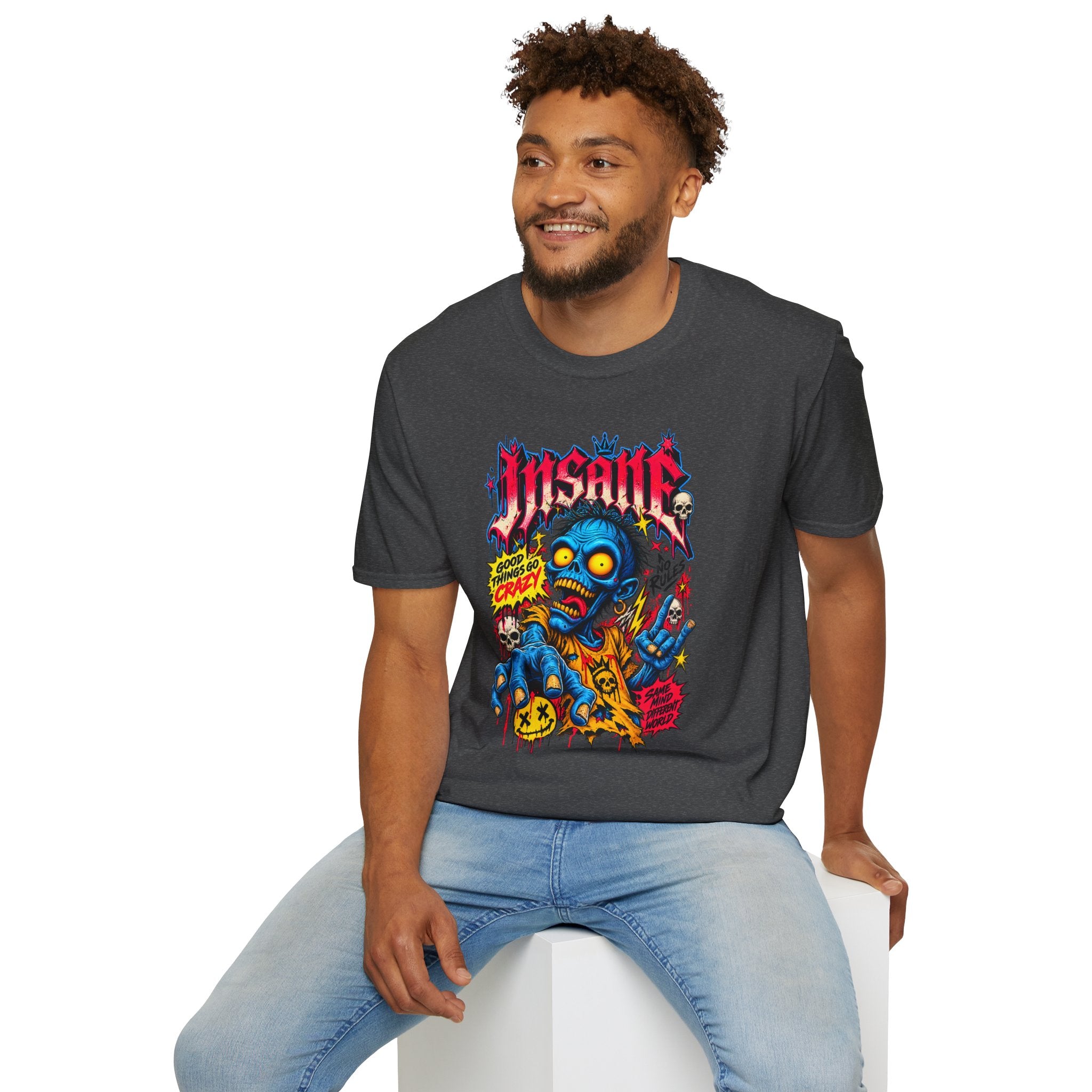 Insane Zombie Graphic Tee — "Good Things Go Crazy" Horror Streetwear