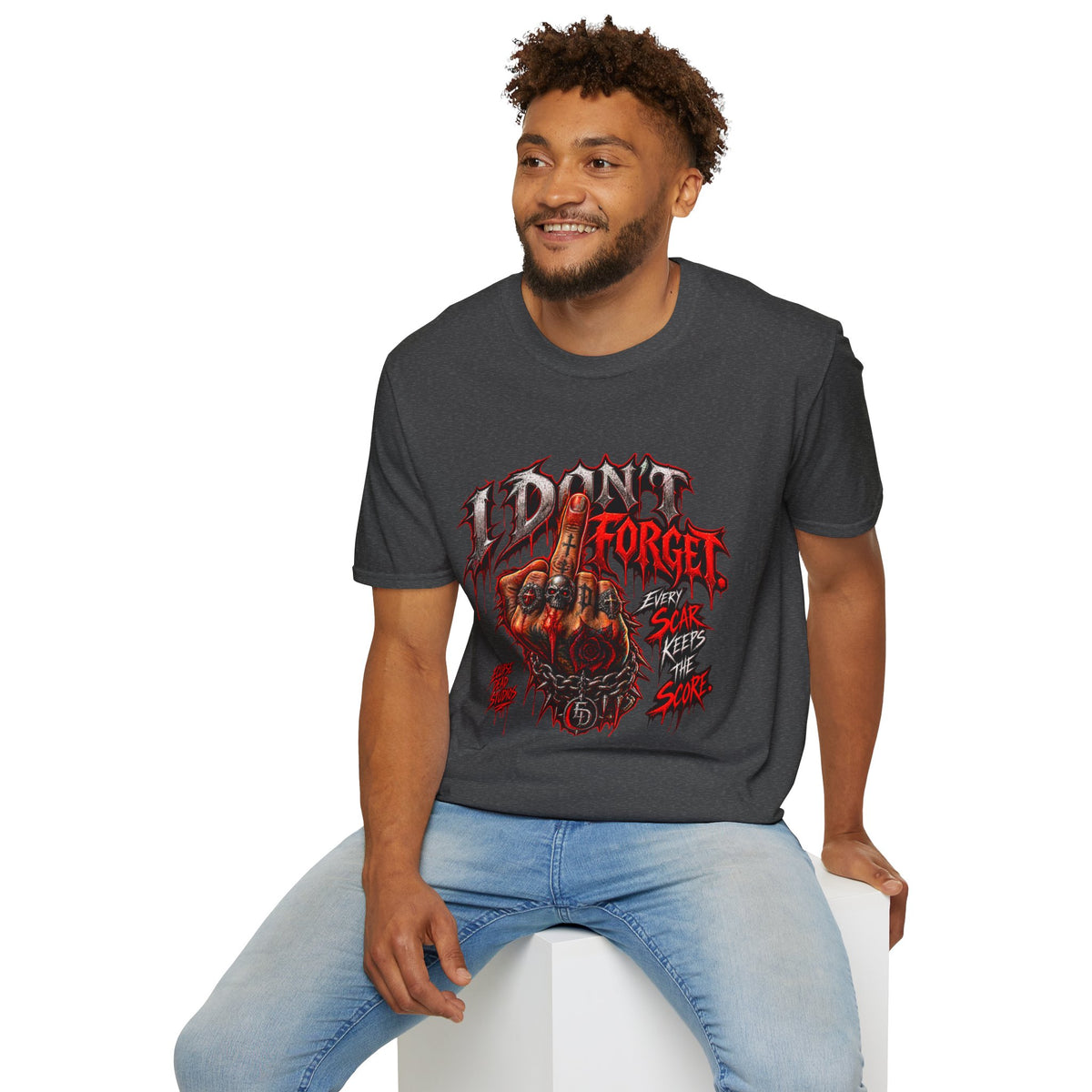 I Don't Forget Graphic T-Shirt — Gothic Middle Finger Skull Design