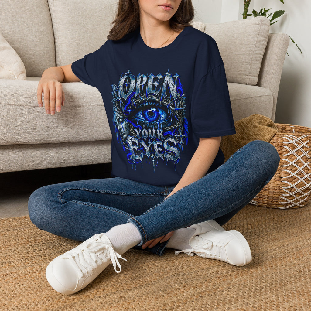 Graphic T-Shirt — "Open Your Eyes" Blue Eye Gothic Design