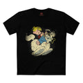 Cartoon Boy Riding Ghost Dog T-Shirt — Retro Spooky Halloween Tee