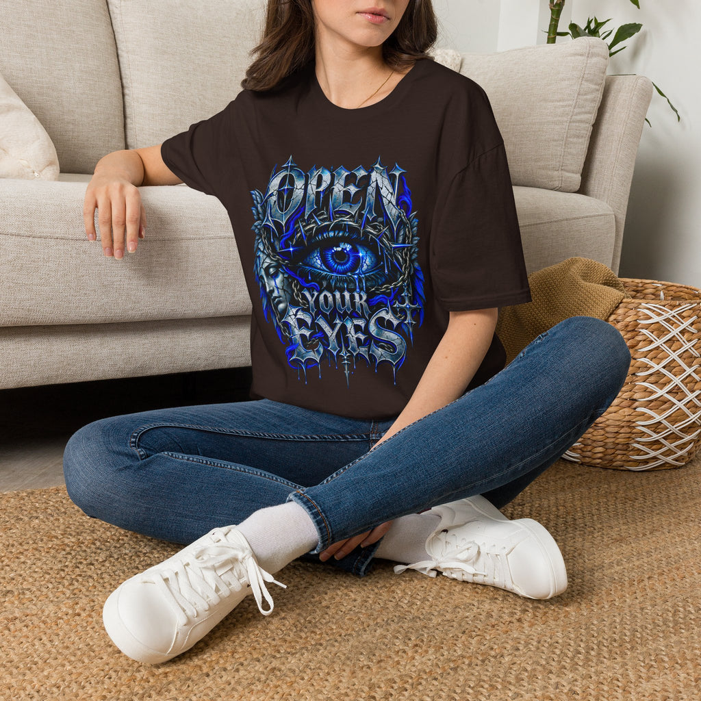 Graphic T-Shirt — "Open Your Eyes" Blue Eye Gothic Design