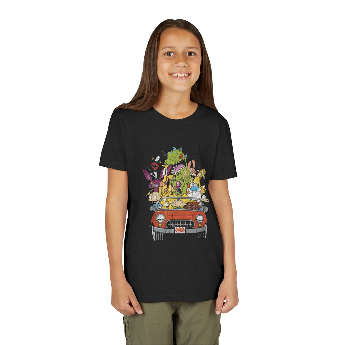 Kids Cartoon Road Trip Tee — Colorful Animal Crew Driving Graphic Youth Shirt