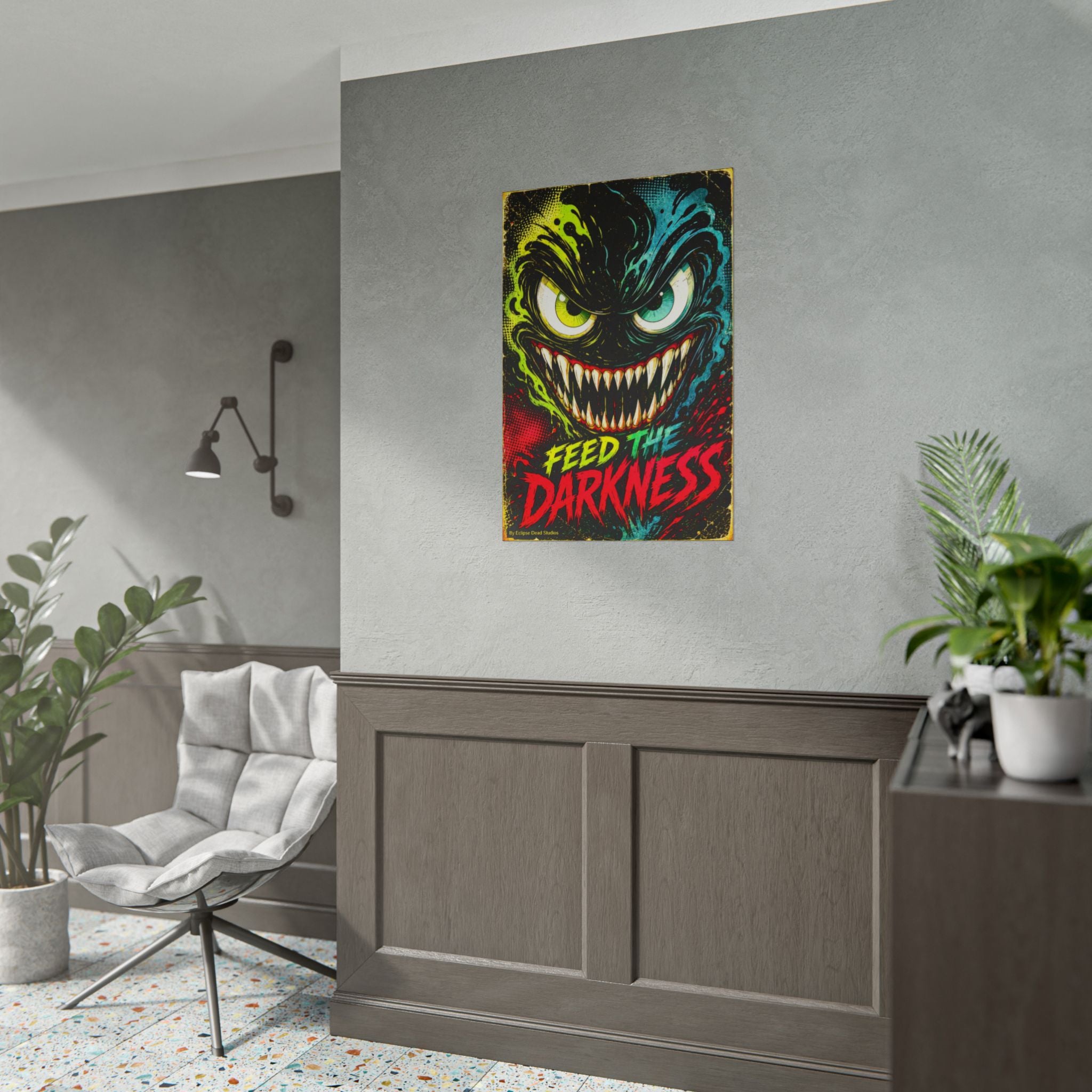 Feed the Darkness Poster Neon Horror Art Wall Print