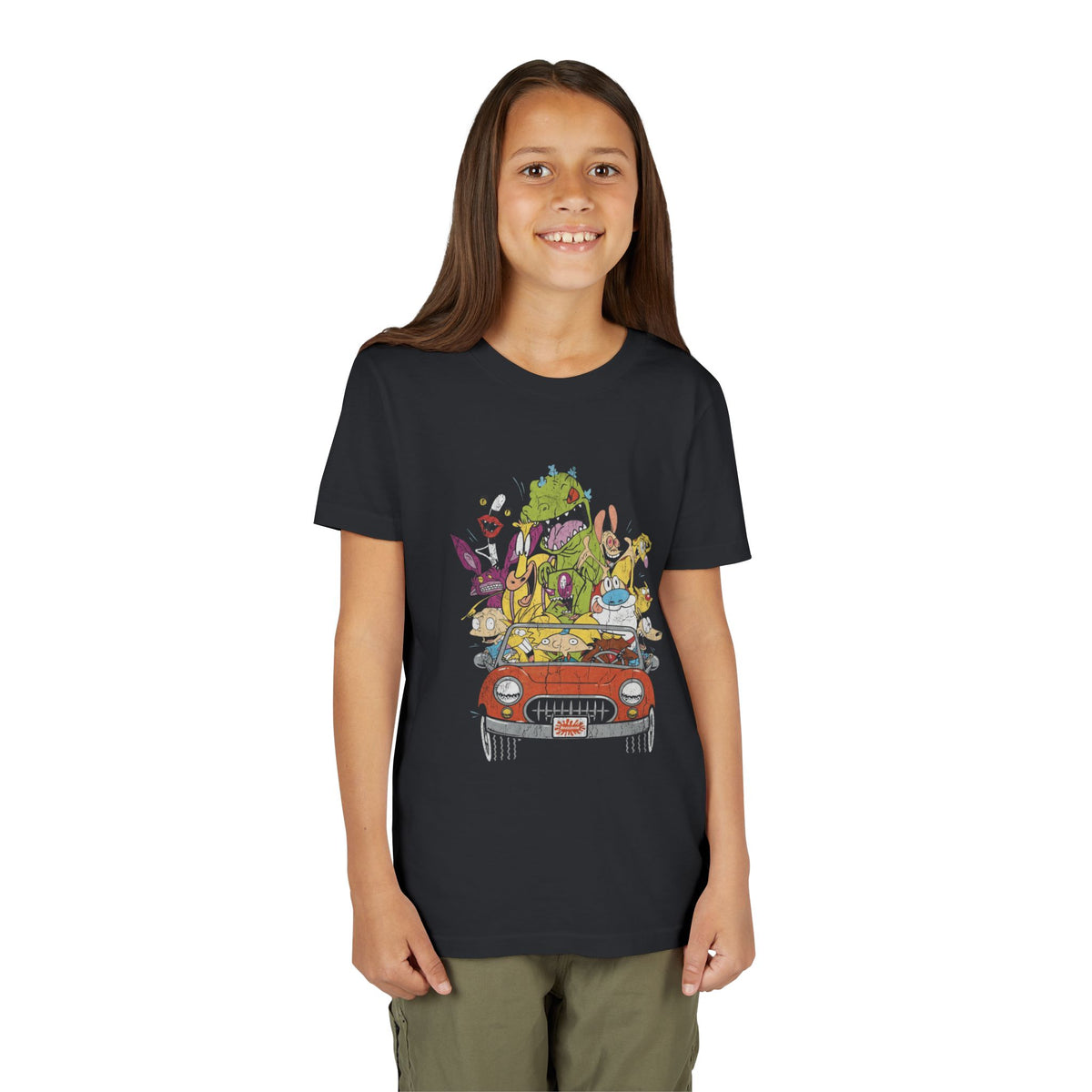 Kids Cartoon Road Trip Tee — Colorful Animal Crew Driving Graphic Youth Shirt