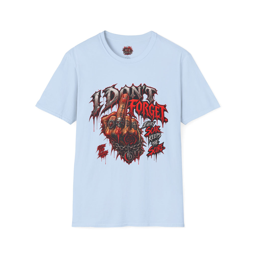 I Don't Forget Graphic T-Shirt — Gothic Middle Finger Skull Design