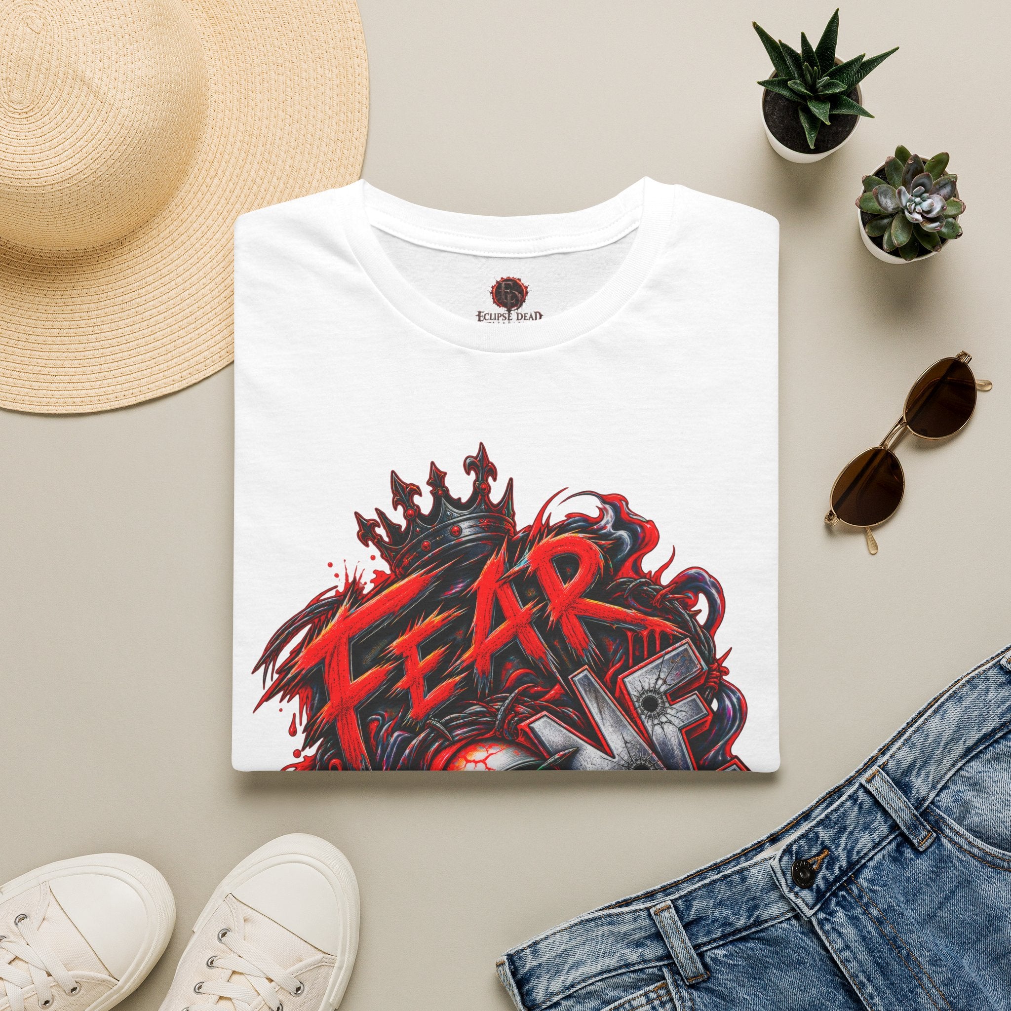 Fear None T-Shirt | Gothic red crown eye horror lettering
