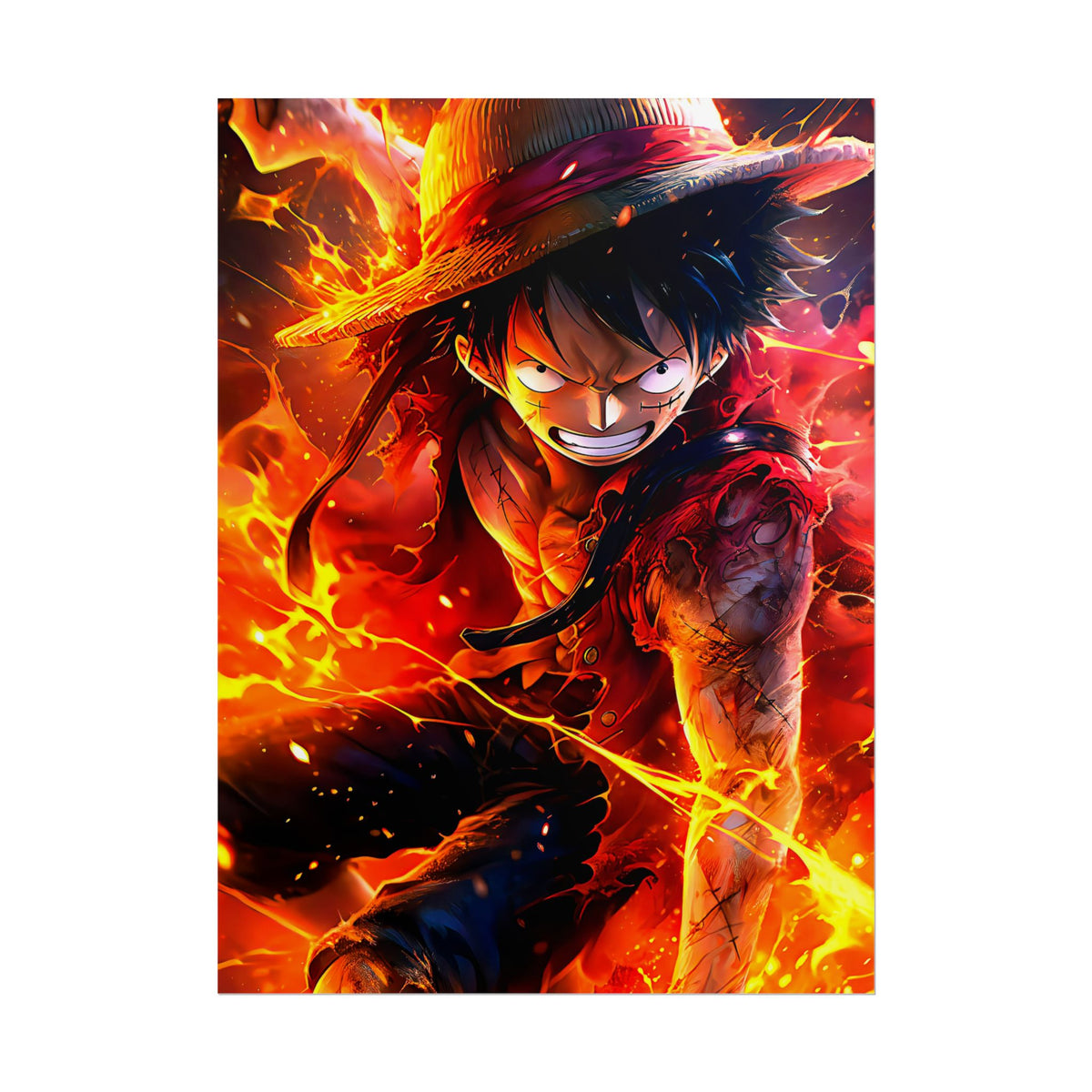One Piece Luffy Fire Poster – Rolled Anime Wall Art