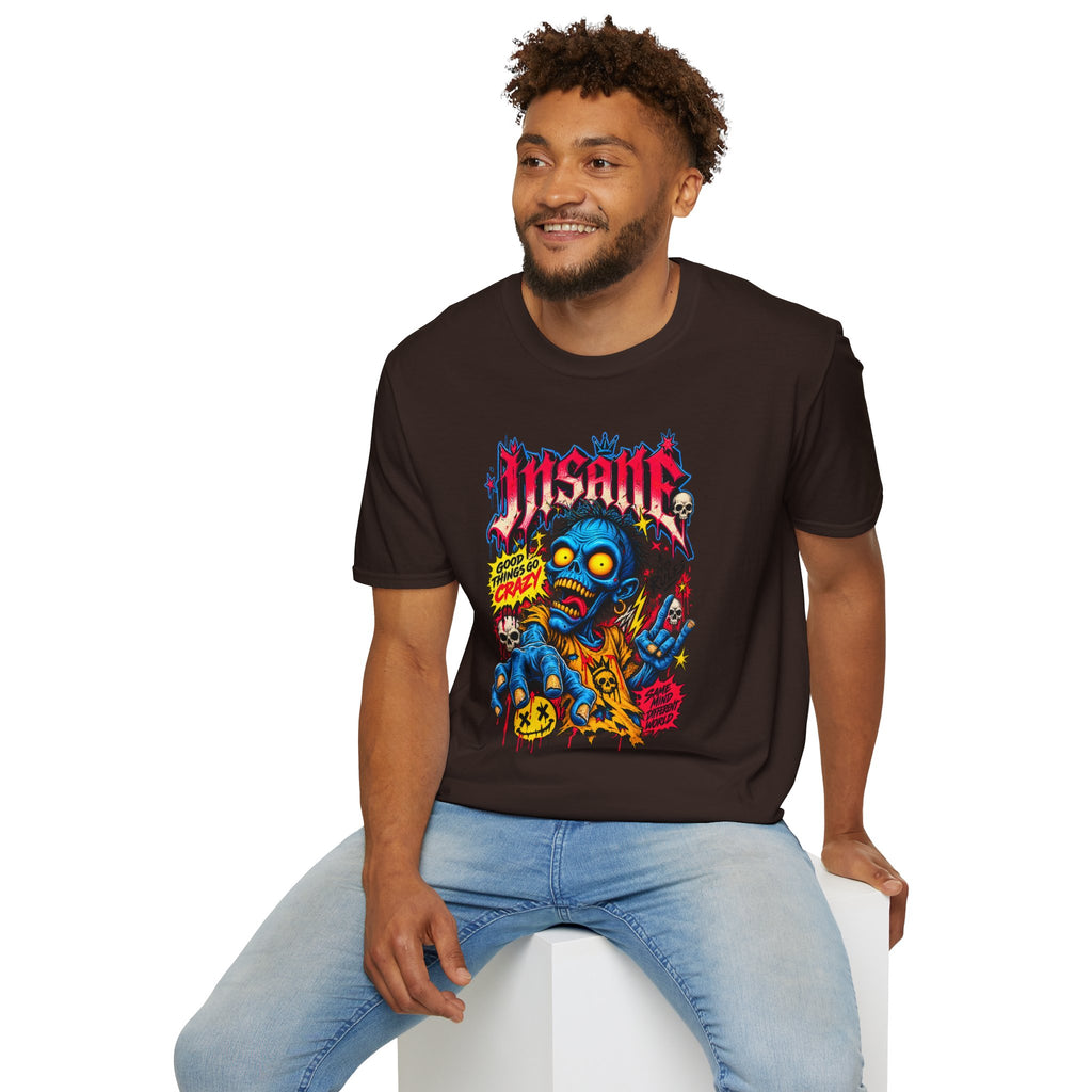 Insane Zombie Graphic Tee — "Good Things Go Crazy" Horror Streetwear