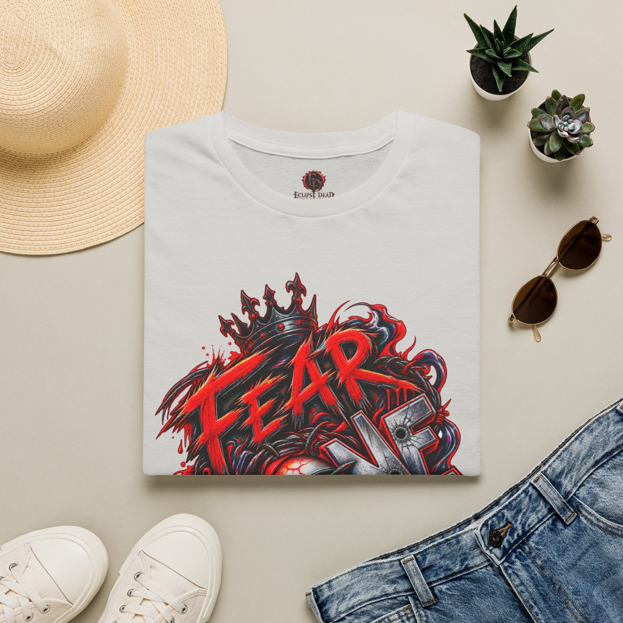 Fear None T-Shirt | Gothic red crown eye horror lettering