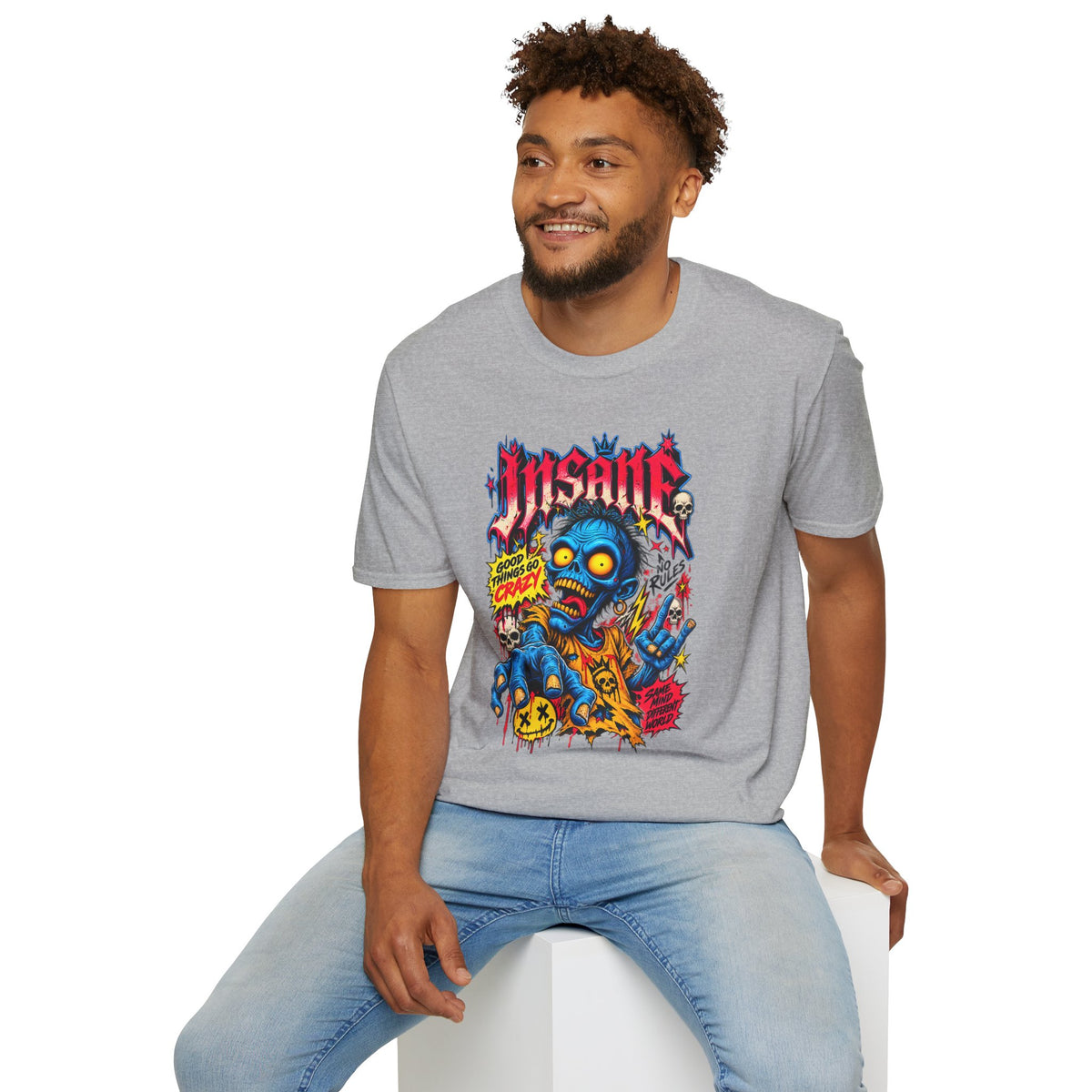 Insane Zombie Graphic Tee — "Good Things Go Crazy" Horror Streetwear
