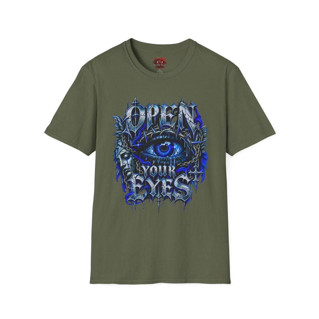 Graphic T-Shirt — "Open Your Eyes" Blue Eye Gothic Design