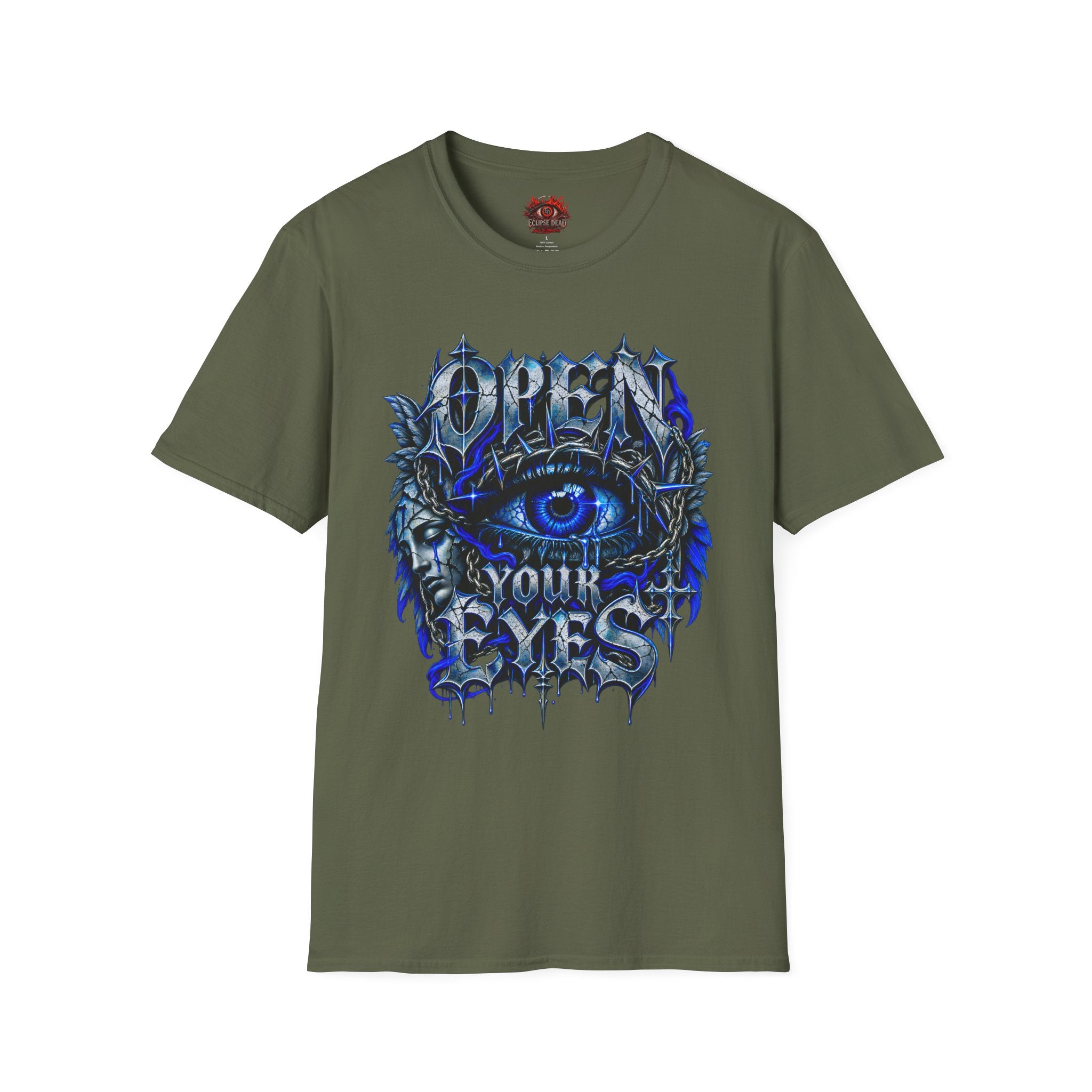 Graphic T-Shirt — "Open Your Eyes" Blue Eye Gothic Design
