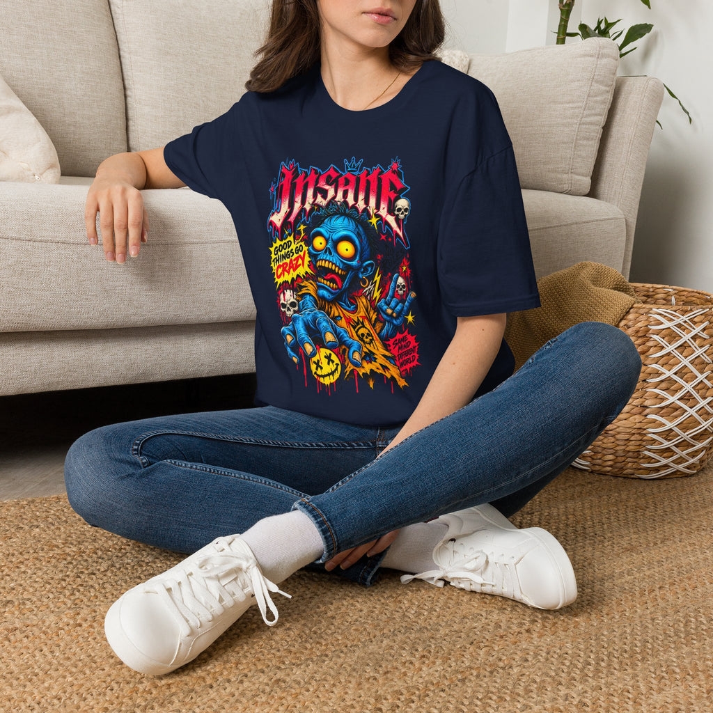 Insane Zombie Graphic Tee — "Good Things Go Crazy" Horror Streetwear