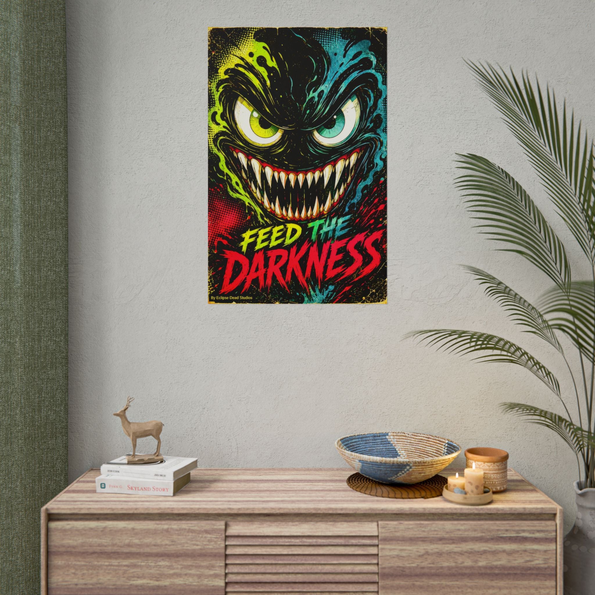 Feed the Darkness Poster Neon Horror Art Wall Print