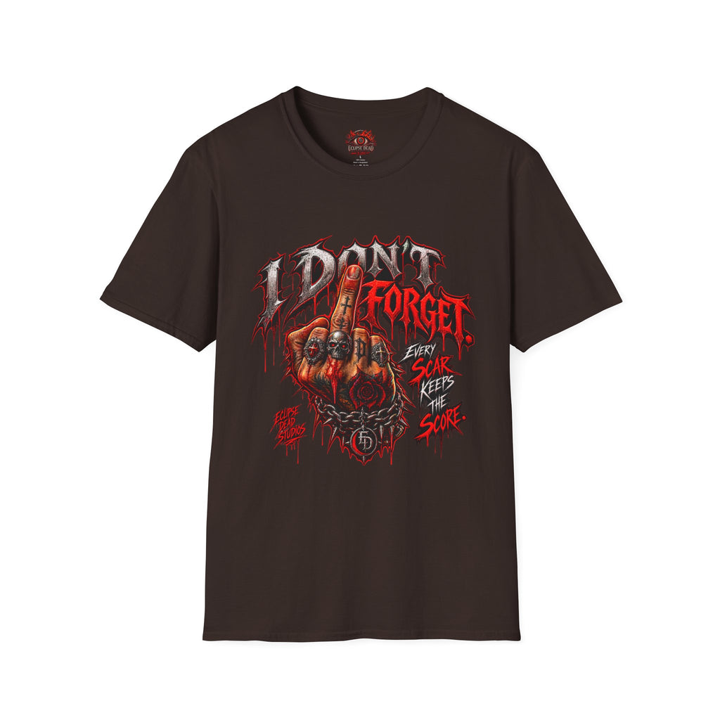 I Don't Forget Graphic T-Shirt — Gothic Middle Finger Skull Design