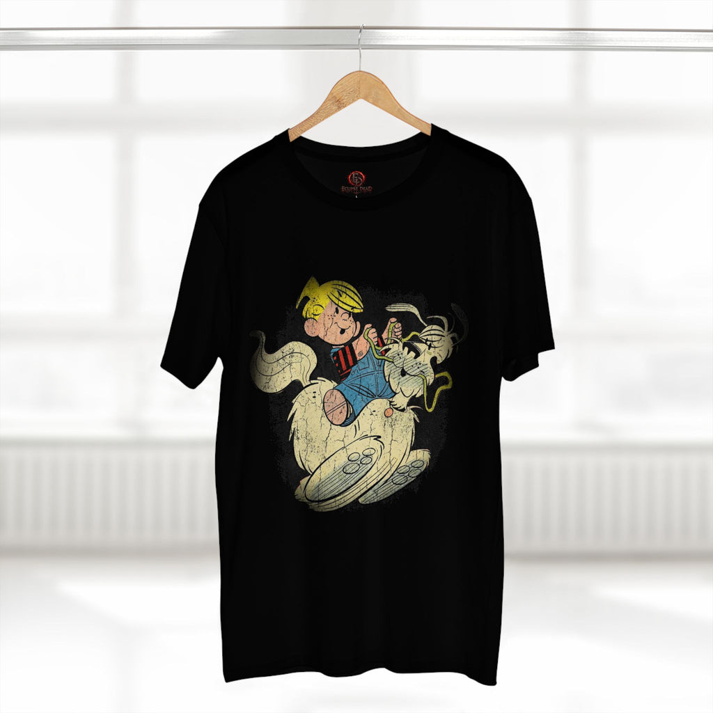 Cartoon Boy Riding Ghost Dog T-Shirt — Retro Spooky Halloween Tee