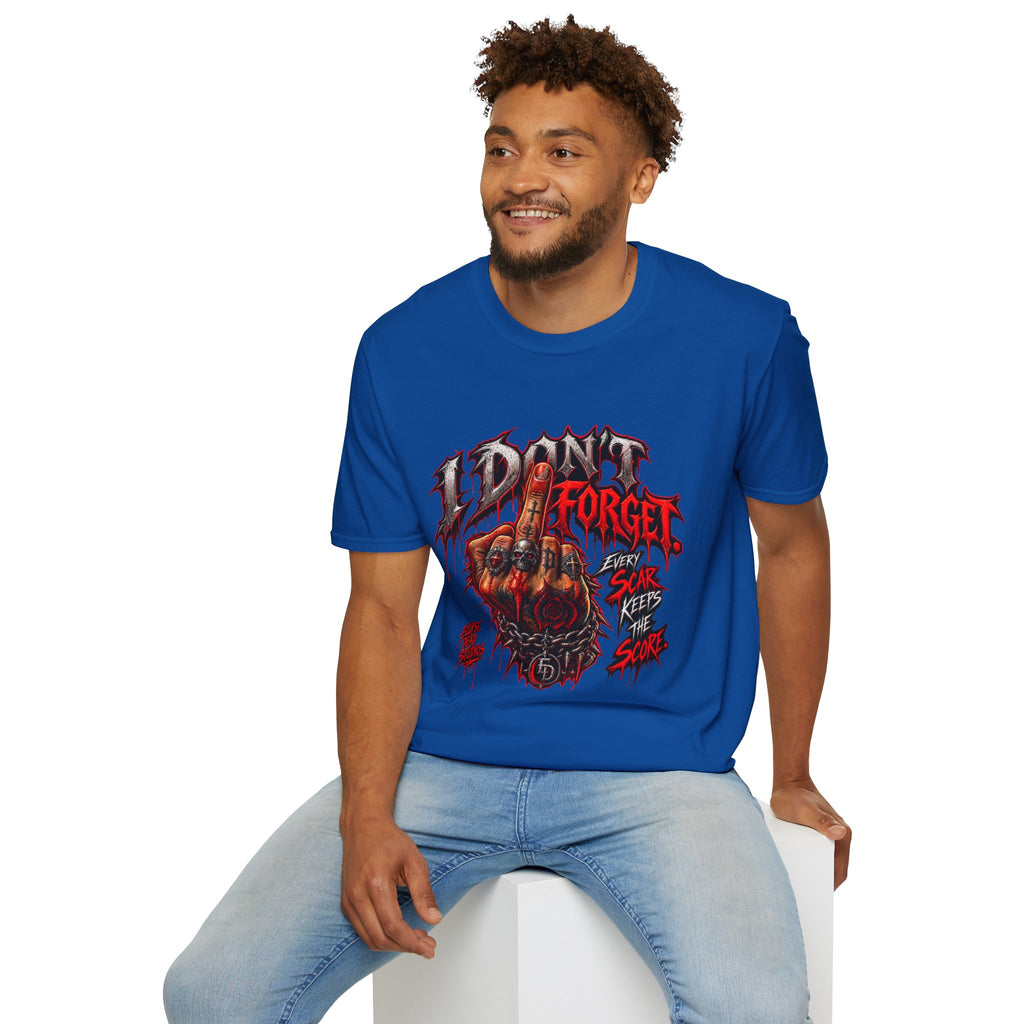 I Don't Forget Graphic T-Shirt — Gothic Middle Finger Skull Design