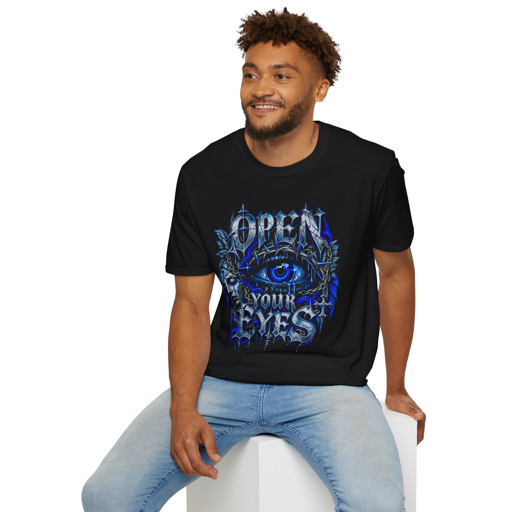 Graphic T-Shirt — "Open Your Eyes" Blue Eye Gothic Design