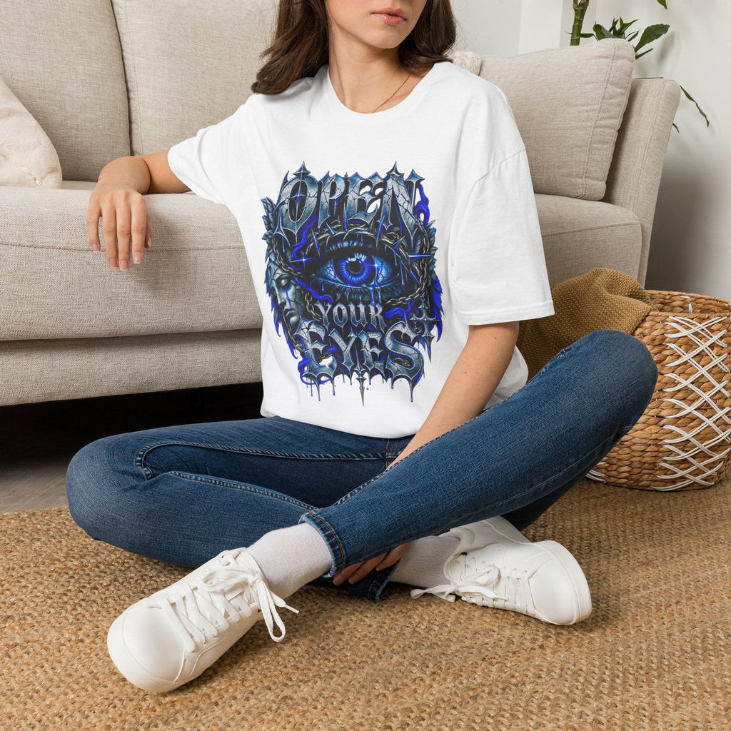 Graphic T-Shirt — "Open Your Eyes" Blue Eye Gothic Design