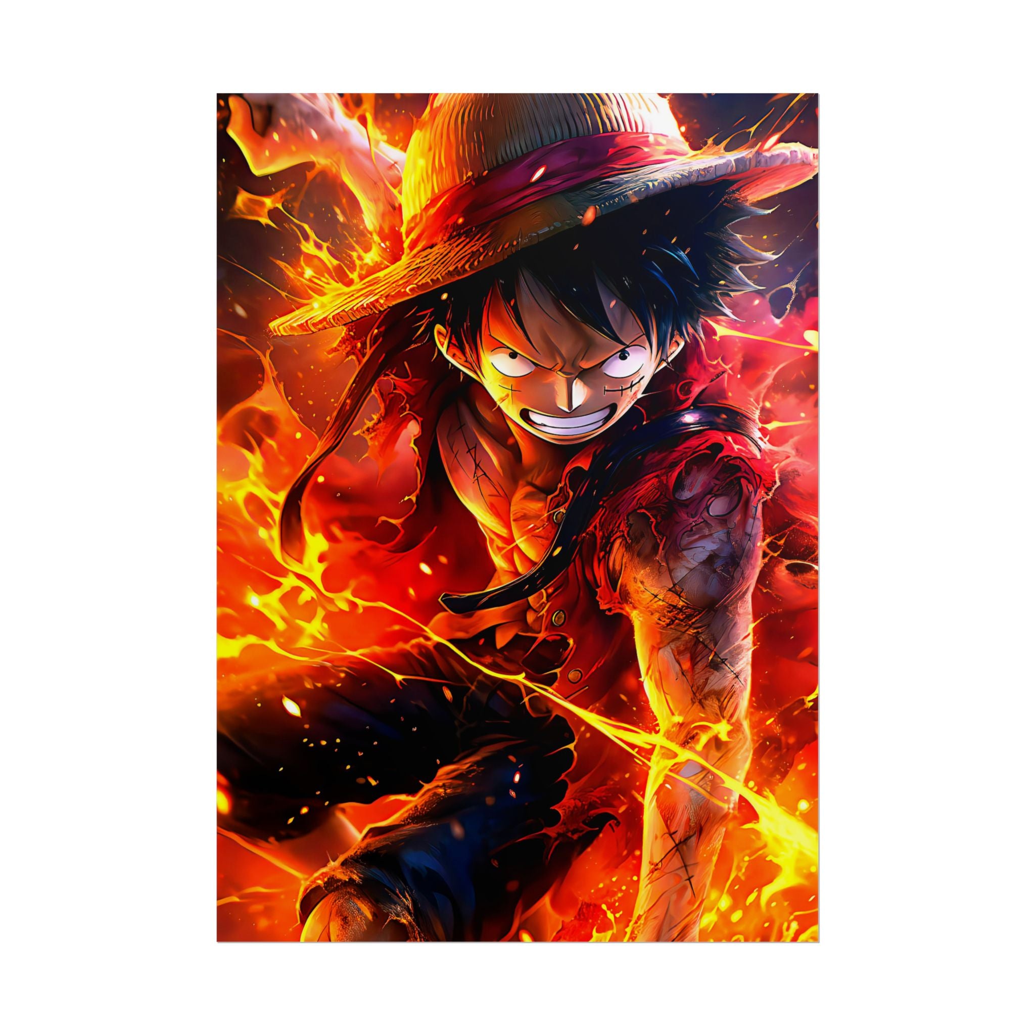 One Piece Luffy Fire Poster – Rolled Anime Wall Art