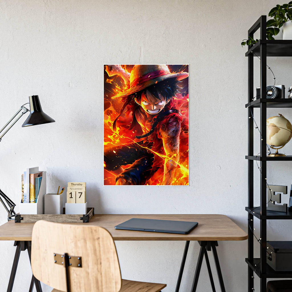 One Piece Luffy Fire Poster — Gloss Anime Wall Art