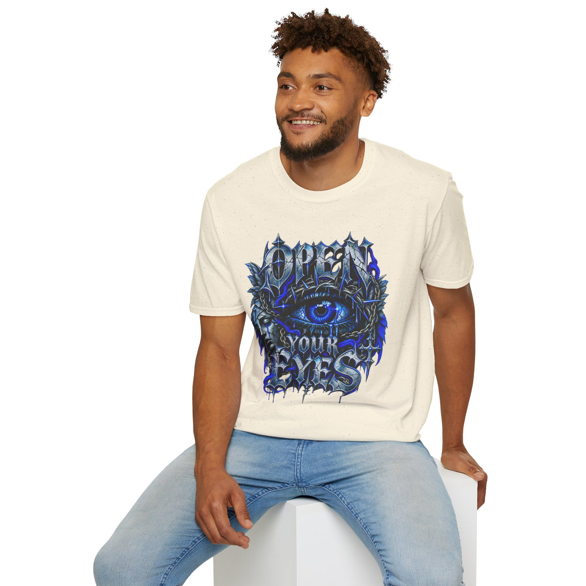 Graphic T-Shirt — "Open Your Eyes" Blue Eye Gothic Design