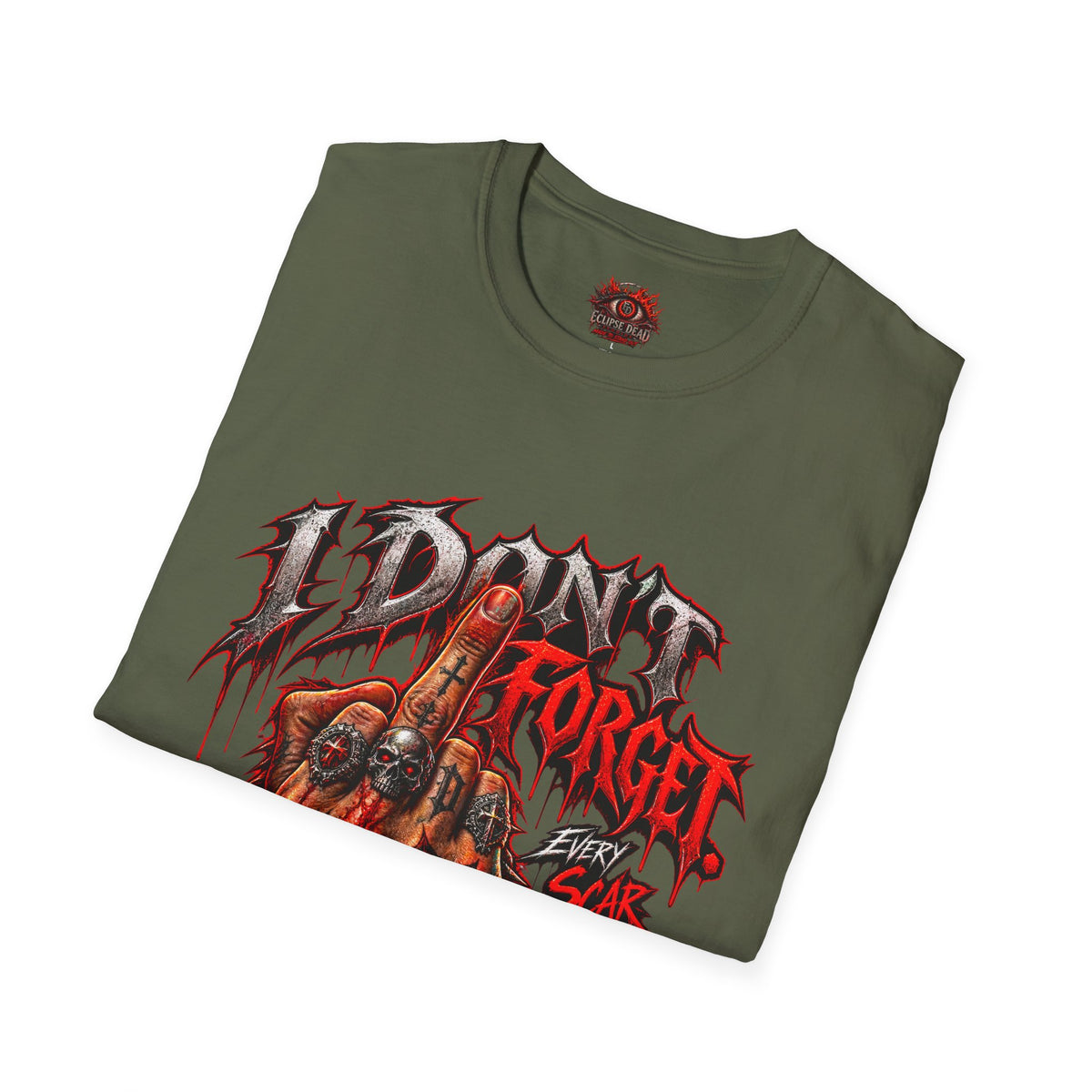 I Don't Forget Graphic T-Shirt — Gothic Middle Finger Skull Design