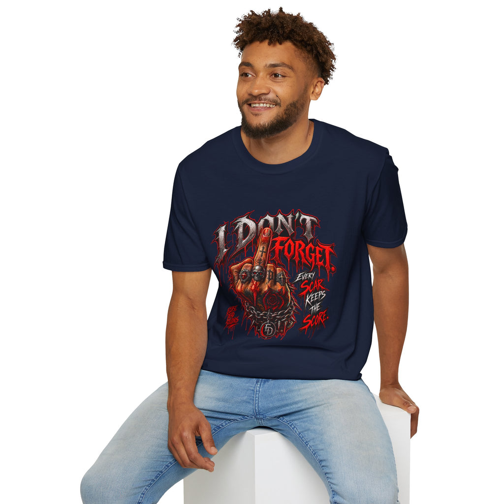 I Don't Forget Graphic T-Shirt — Gothic Middle Finger Skull Design