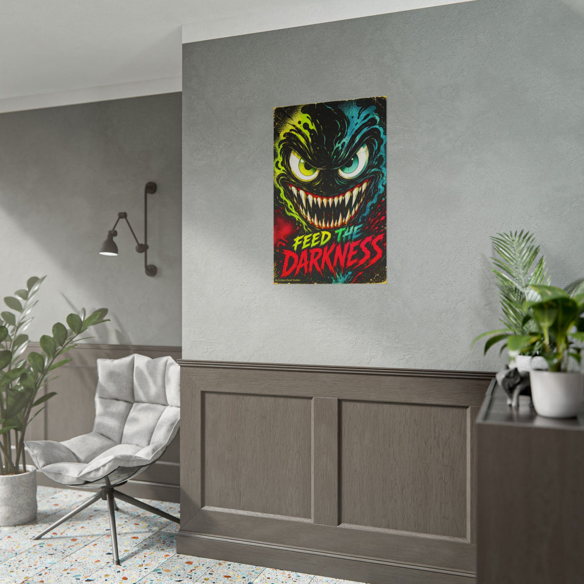 Feed the Darkness Poster Neon Horror Art Wall Print