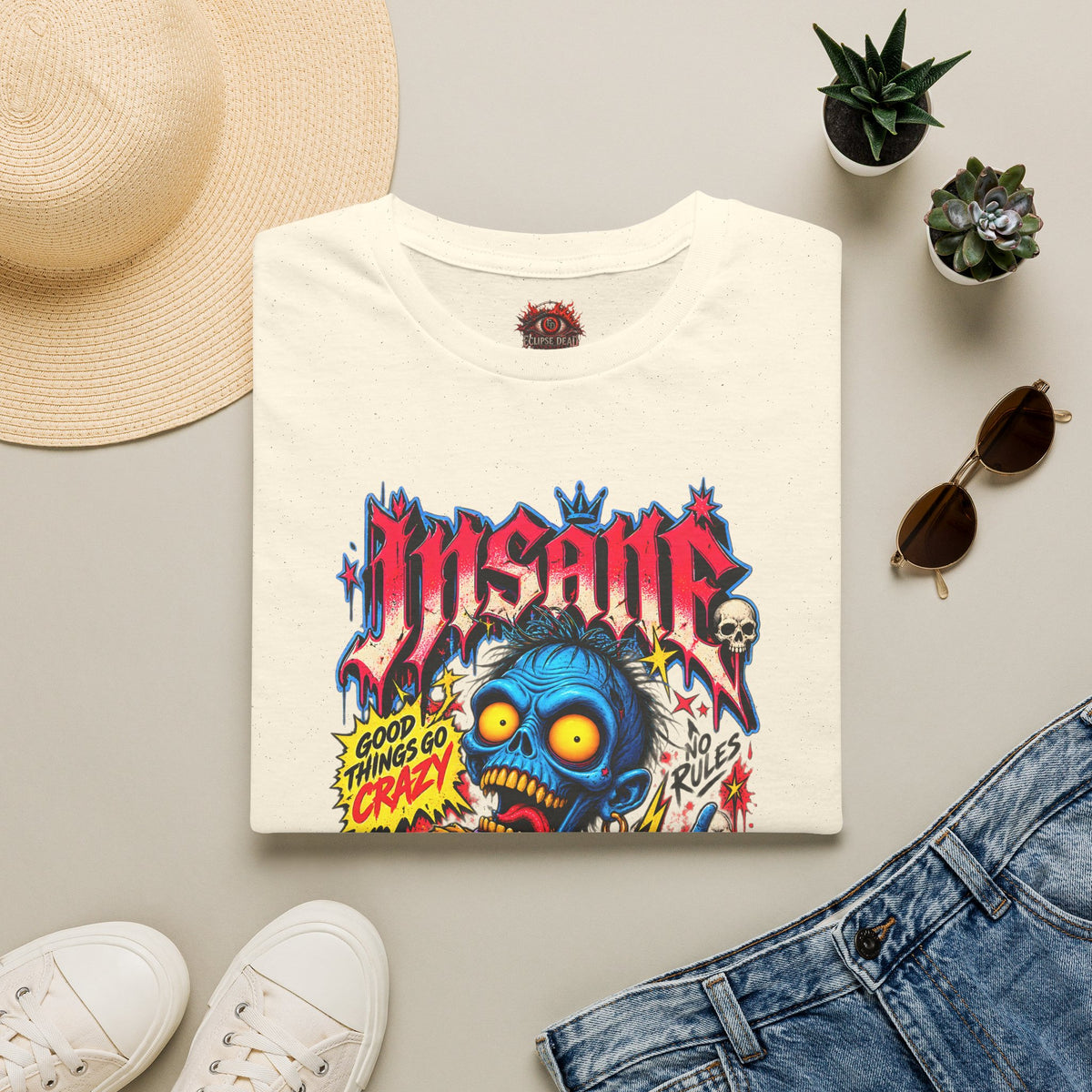 Insane Zombie Graphic Tee — "Good Things Go Crazy" Horror Streetwear