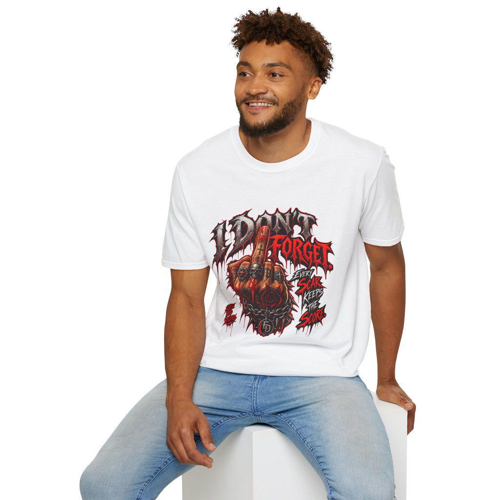 I Don't Forget Graphic T-Shirt — Gothic Middle Finger Skull Design