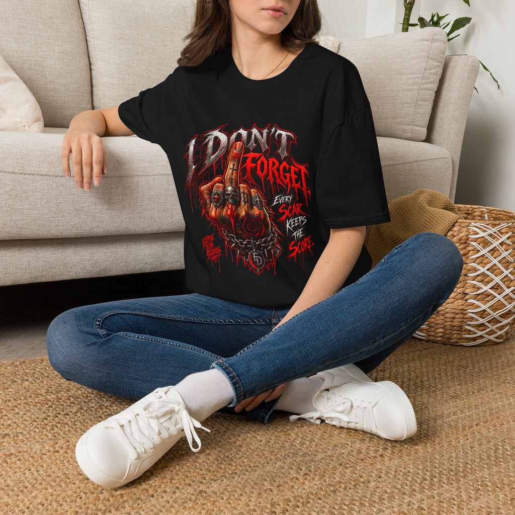 I Don't Forget Graphic T-Shirt — Gothic Middle Finger Skull Design