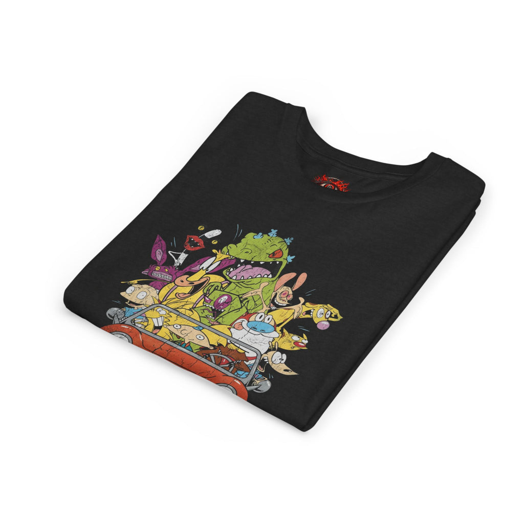 Kids Cartoon Road Trip Tee — Colorful Animal Crew Driving Graphic Youth Shirt