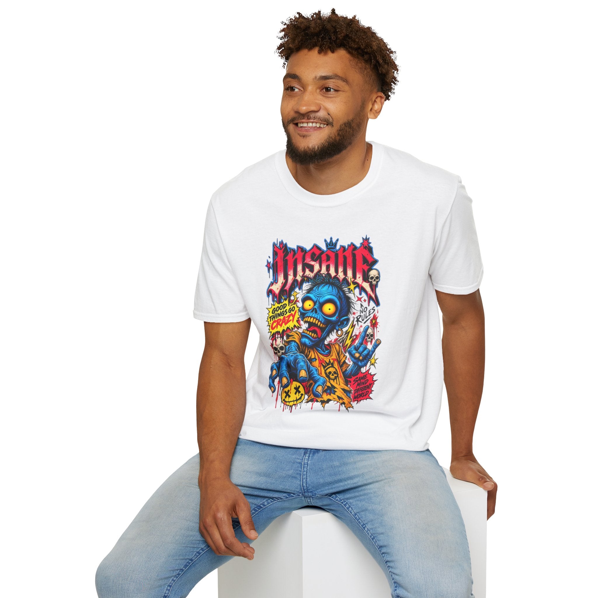 Insane Zombie Graphic Tee — "Good Things Go Crazy" Horror Streetwear