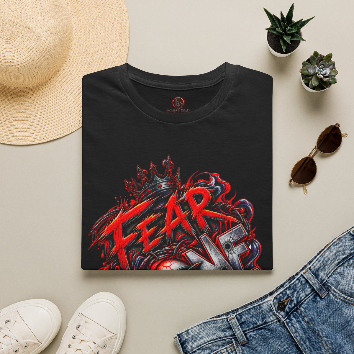 Fear None T-Shirt | Gothic red crown eye horror lettering