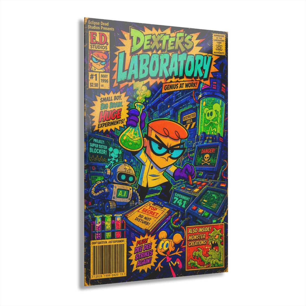 Dexter's Laboratory Comic Style Acrylic Print — Retro Cartoon Wall Art (French Cleat Hanging)