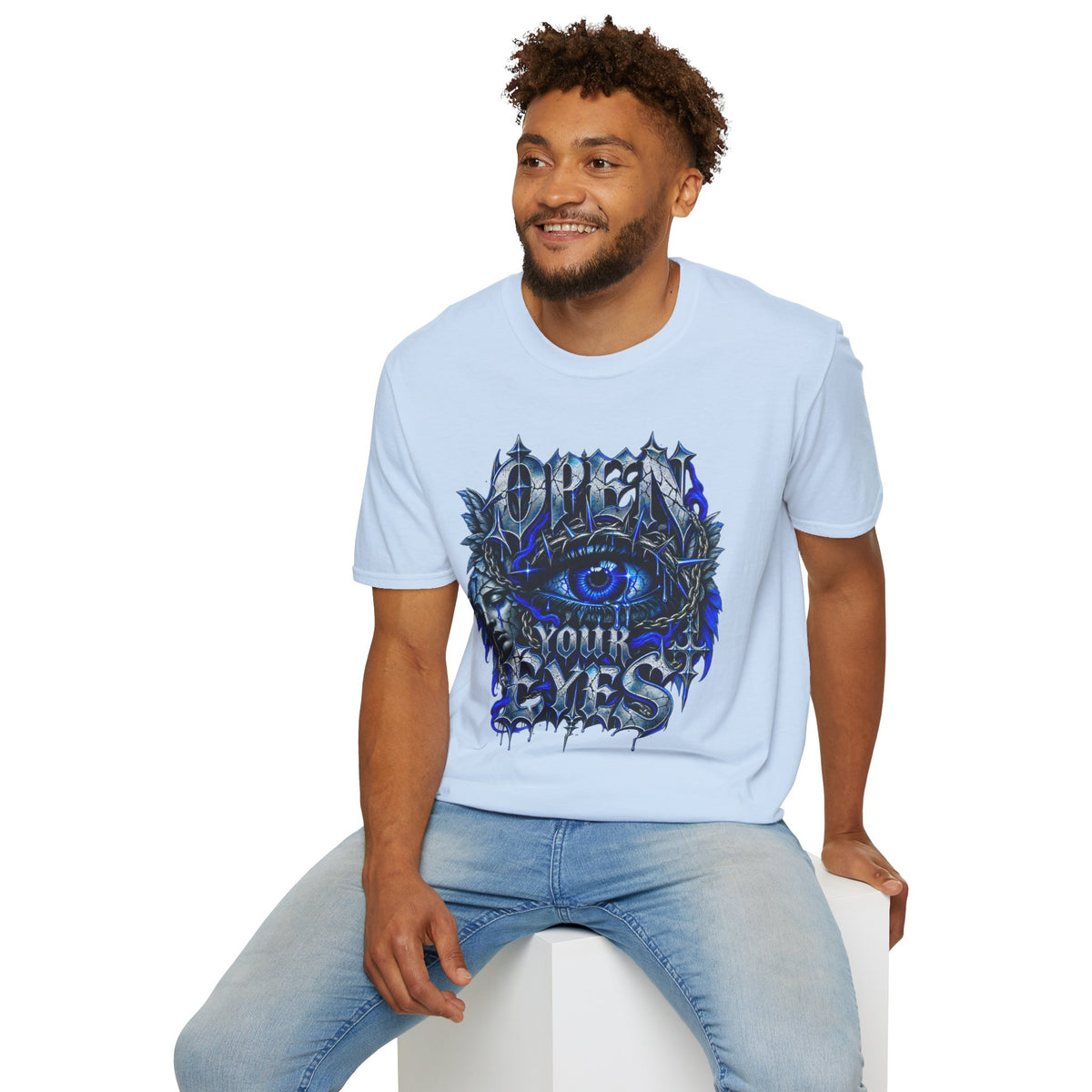 Graphic T-Shirt — "Open Your Eyes" Blue Eye Gothic Design