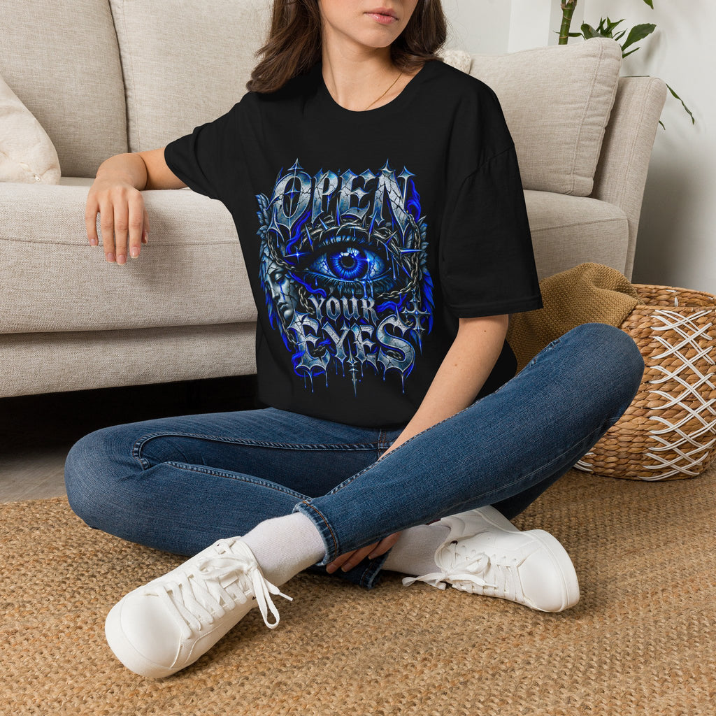 Graphic T-Shirt — "Open Your Eyes" Blue Eye Gothic Design