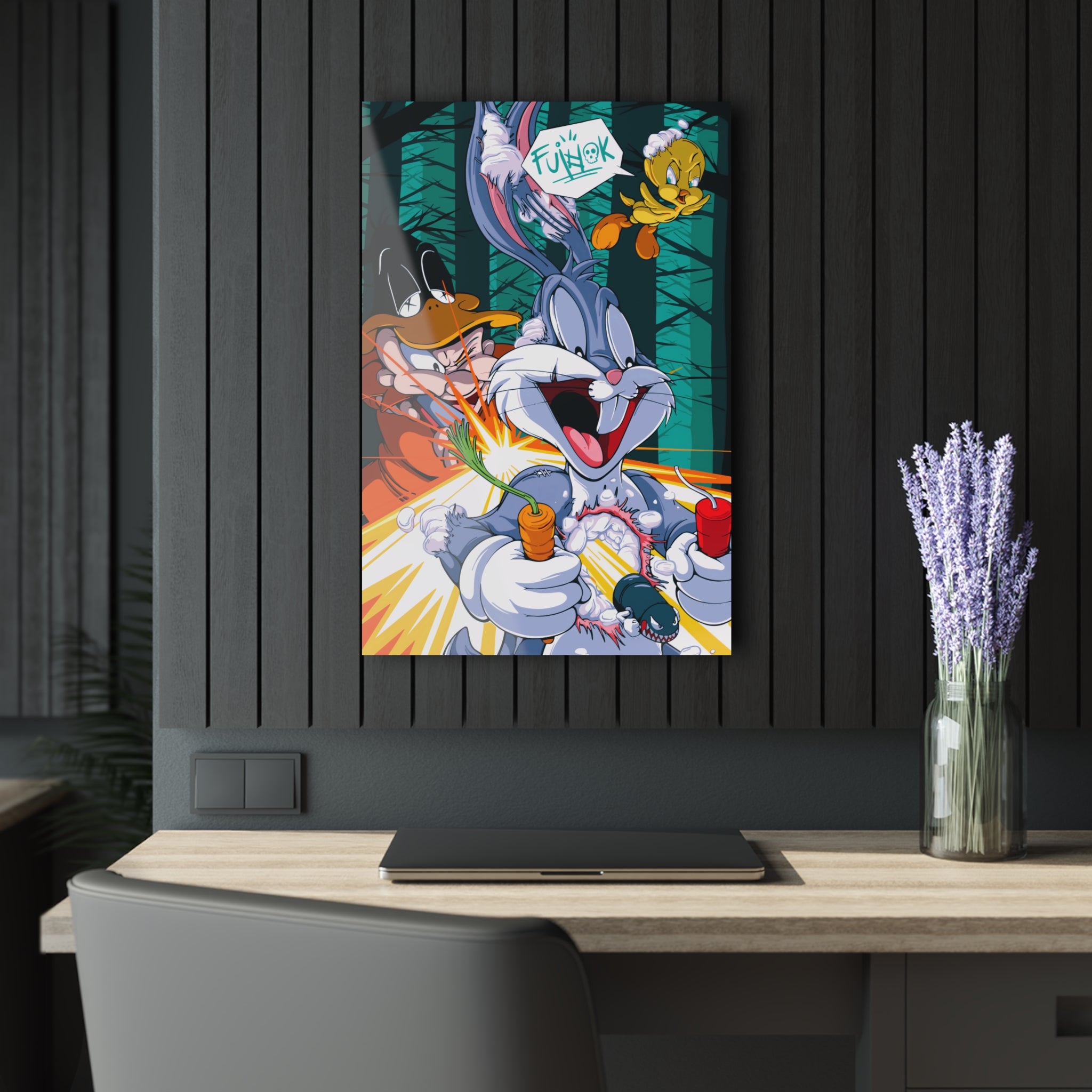 Bunny Cartoon Acrylic Print — Colorful Animated Character Wall Art (French Cleat Hanging)